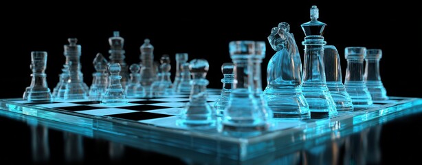 digital chess pieces on a circuit chessboard