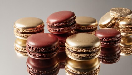 Elegant arrangement of jewel-toned macarons with chocolate filling