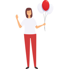 Woman Holding Red and White Balloons with Transparent Background Joyful Celebration Concept