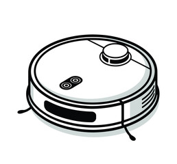 Robotic vacuum cleaner illustration in black and white style for home cleaning and automation solutions