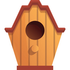 Wooden Birdhouse With Red Roof And Perch Isolated On Transparent Background Detailed Illustration