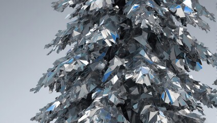 Abstract, geometric fir trees shimmer with crystal-like structures