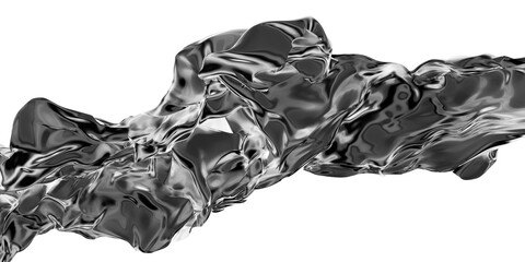 Abstract 3D illustration of glossy, metallic, flowing fabric shapes in black and white, with smooth and dynamic curves. Modern concept for technology, fluidity, and futuristic design themes.