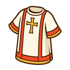 Dalmatics liturgical vestment in cartoon illustration style, beige and red colors, religious ceremonial clothing