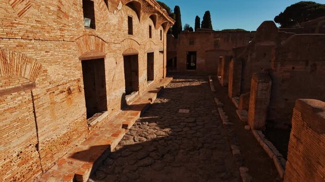 The Via dei Balconi in Ostia Antica, the old port of Rome, Lazio, Italy, dating back to the 7th century BC