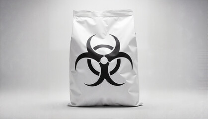 Medical waste disposal bag with biohazard symbol on a neutral background, representing safety and...