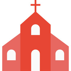 Red Church Building With Steeple And Arched Windows And Doors On Transparent Background