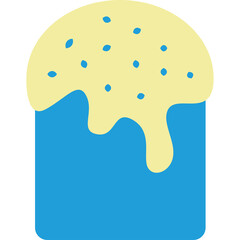 Simple Stylized Blue Cake With Yellow Icing And Blue Sprinkles Isolated On White Background Minimalist Dessert Icon Illustration