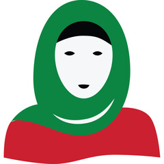 Stylized Illustration of a Person Wearing a Red Shirt and a Green Headscarf with Simple Facial Features on a Transparent Background
