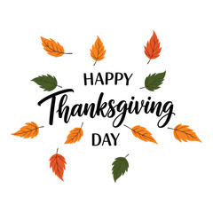 Obraz premium Thanksgiving day greeting card with fall leaves and script text