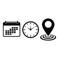 Calendar clock and location pin icons for event planning and scheduling