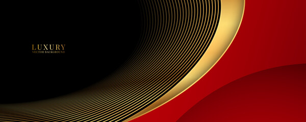 3D red golden luxury abstract background overlap layer on dark space with wave lines decoration. Modern graphic design element cutout style concept for web banner, art, flyer, card or brochure cover