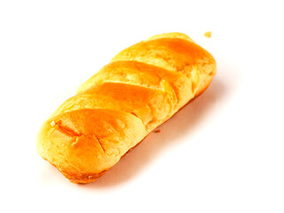French soft and golden brioche roll on white background. Premium top quality pastry product. Fine and delicate dessert.