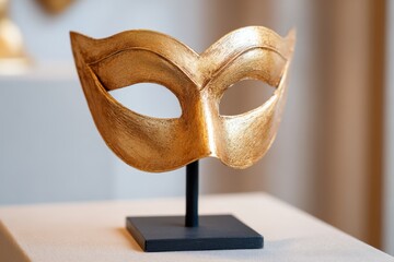 Elegant golden masquerade mask display
