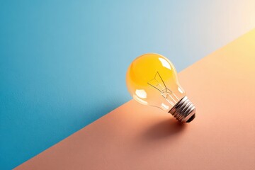 Creative light bulb on orange and blue surface at sunset