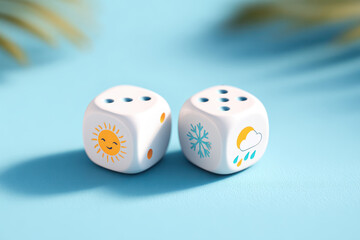 Colorful weather symbol dice on pastel background