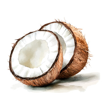 Beautiful sliced coconut painting design set, Hand-painted style, vectorized, vector set available in EPS, Simple Hand-painted watercolor style