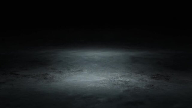 Dark and moody atmosphere with a spotlight illuminating a misty, ethereal ground, creating a sense of mystery and suspense