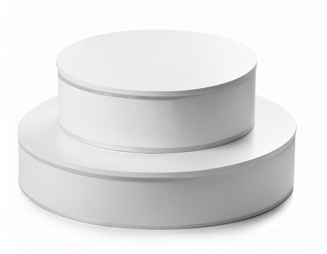 two tiered white round pedestal display stand isolated on white background