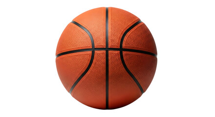 Fototapeta premium Detailed close up of a textured orange basketball, with black lines, isolated on a white or transparent background, cutout, PNG