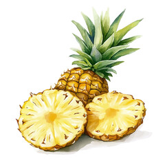 Obraz premium Simple Beautiful pine apple painting design set Hand-painted style, vectorized, vector set available in EPS, Simple Hand-painted watercolor style