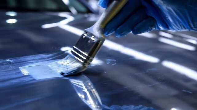 Detailed view of a polished metal surface being coated with a protective film demonstrating advanced methods in corrosion resistance and surface care.
