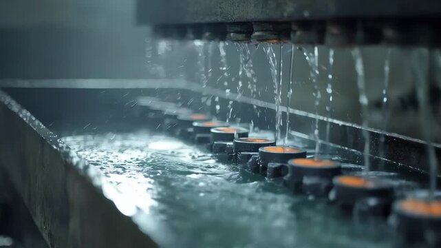 Medium shot capturing metal connectors dipped in zinc solution at a galvanizing facility showcasing the anticorrosion process