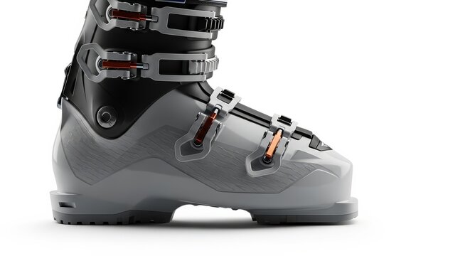 Ski boot with adjustable buckles in grey and black design  