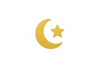 Golden crescent moon and star islam symbol on transparent background
