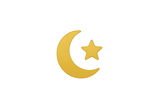 Golden crescent moon and star islam symbol on transparent background