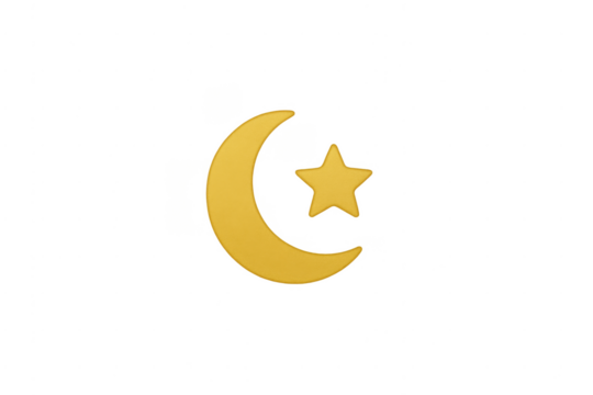 Golden crescent moon and star islam symbol on transparent background