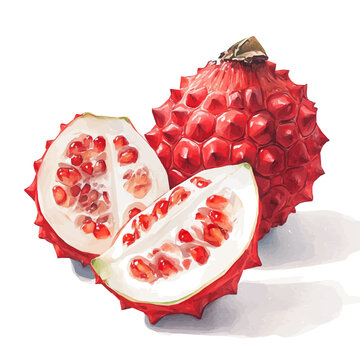 Illustration of marang slices painting design set, Hand-painted style, vectorized, vector set available in EPS, Simple Hand-painted watercolor style	