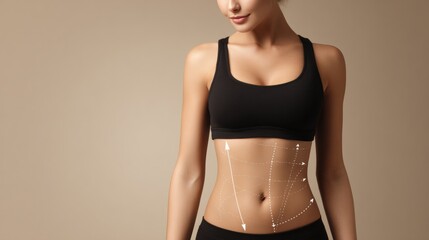 Realistic Abdomen Close-Up Highlighting Fat Reduction Zones in a Professional Clinic Style With Clean Background and Studio Lighting