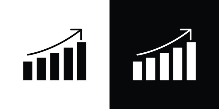 Growing graph icon set. flat icon collection. flat line silhouette set.