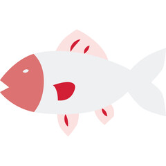 Stylized illustration of a light gray fish with coral pink accents and mouth open against a clean transparent background depicting a simple aquatic creature design