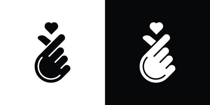 korean heart icon set. flat icon collection. flat line silhouette set.