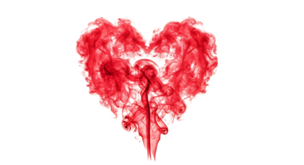Red Smoke, forming a heart shape with wispy edges, isolated on a white or transparent background, cutout, PNG
