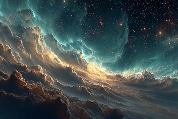 Fototapeta premium Stunning night sky with glowing cosmic clouds high resolution picture
