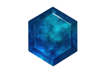Hexagonal gemstone showing cosmic galaxy nebula