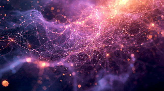 Abstract quantum energy waves with glowing particles, luminous lines and vibrant motion in a surreal cosmic field creating a dynamic futuristic background full of depth and radiance - Powered by Adobe