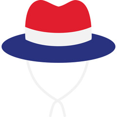 Red White And Blue Fedora Hat With White Chin Strap On Transparent Background