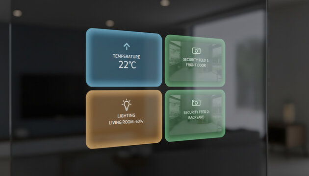 Smart Home Control Panel Displaying Temperature Lighting Security