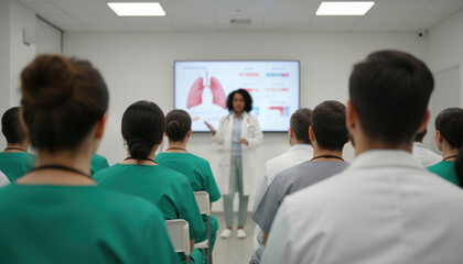 Engaging classroom session where a healthcare expert explains essential medical knowledge to attentive students
