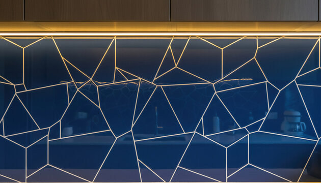 Geometric Tiles Kitchen Backsplash Illuminated Under Cabinet Lights - Powered by Adobe