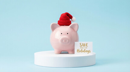 Pink Piggy Bank Wearing Santa Hat Financial Mockup Displayed