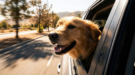 Dog Enjoying Wind Through Car Window Motion Blur Background