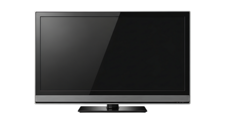 Modern Flat Screen Television, with Silver Bezel and Stand, isolated on a white or transparent background, cutout, PNG