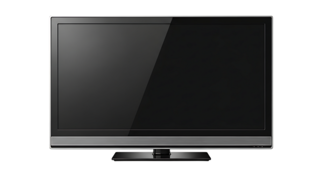 Modern Flat Screen Television, with Silver Bezel and Stand, isolated on a white or transparent background, cutout, PNG - Powered by Adobe