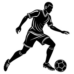 Naklejka premium Silhouette of a soccer player dribbling a ball in black and white