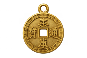 Golden chinese feng shui coin good luck charm
